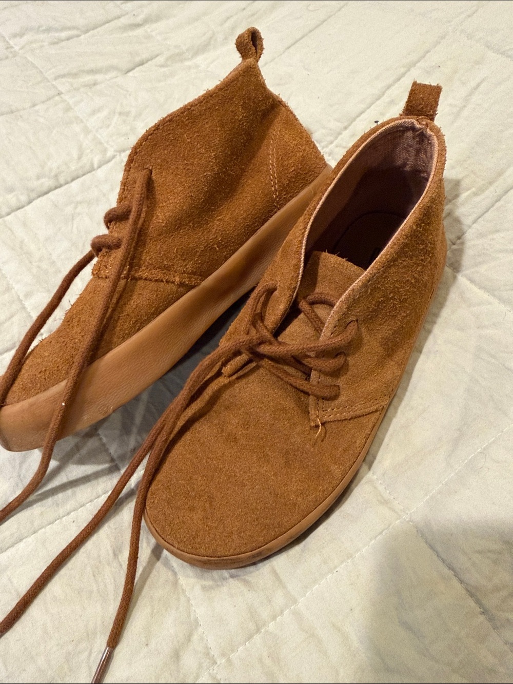 GAP Suede Lace-Up Ankle Boots in Cognac